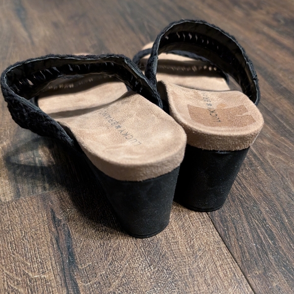 Lucky Brand 7 Wedge Black Woven Double Straps - Picture 3 of 5